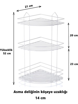 SAS Ömür Boyu Paslanmaz 3 Katlı Köşe Süngerlik Duş Rafı Sabunluk Şampuanlık Rafı Beyaz Ek-03