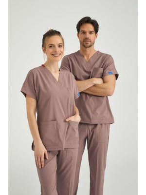 Pozitif Üniforma Gül Kurusu Likralı Hemşire Forması Alt Üst Cerrahi Takım Scrubs Üniforma Cerrahi Forma