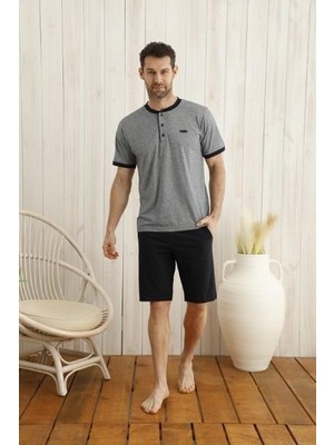 Kly Midi Yaka Şortlu Erkek Pijama Takım