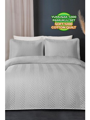 Ross %100 Pamuk Yatak Örtüsü ( Pike ) Takımı Çift Kişilik Kapitone Çizgili Günlük Yıkanabilir