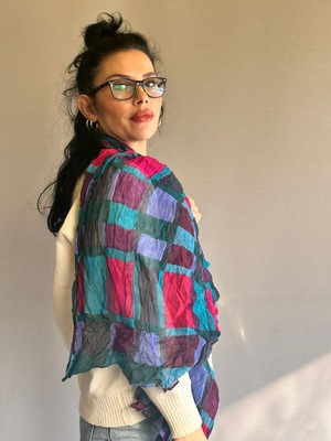 Gönülden Tasarım Ekose Renkli Yumuşak Kadın Fular Şal 180X75 cm