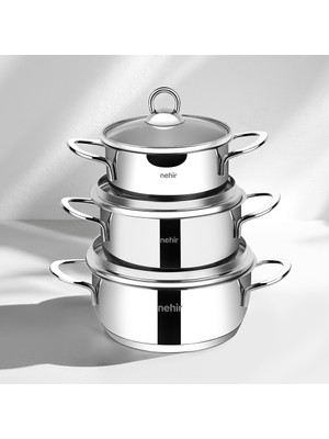 Nehir Silver 6 Parça Paslanmaz Çelik Mini Tencere Seti (12-14-16 Cm)