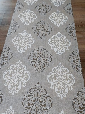 Kms Home Kahverengi Bej Damask Desenli Hafif Kabartmalı Silinebilir Duvar Kağıdı (En:53 cm Boy:10 Metre)