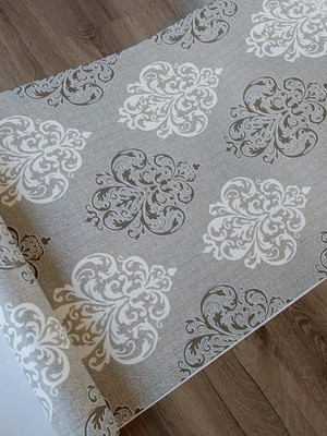 Kms Home Kahverengi Bej Damask Desenli Hafif Kabartmalı Silinebilir Duvar Kağıdı (En:53 cm Boy:10 Metre)