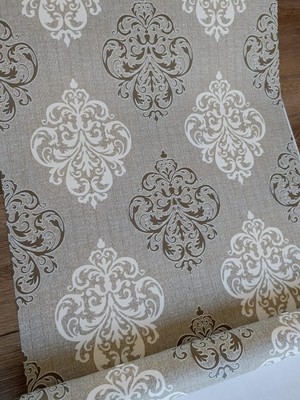 Kms Home Kahverengi Bej Damask Desenli Hafif Kabartmalı Silinebilir Duvar Kağıdı (En:53 cm Boy:10 Metre)