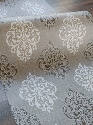 Kms Home Kahverengi Bej Damask Desenli Hafif Kabartmalı Silinebilir Duvar Kağıdı (En:53 cm Boy:10 Metre)