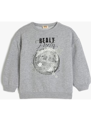 Koton Baskılı Bisiklet Yaka Uzun Kollu Pamuklu Sweatshirt