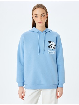 Koton Kapüşonlu Arkası Panda Baskılı Uzun Kollu Oversize Sweatshirt