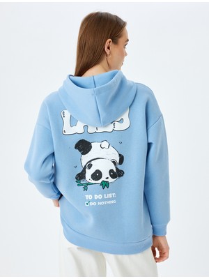 Koton Kapüşonlu Arkası Panda Baskılı Uzun Kollu Oversize Sweatshirt