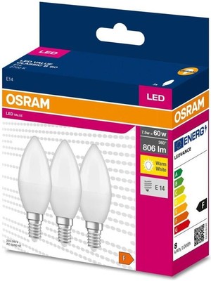 Osram Ledvalue 7,5W (60W) 3 Lü LED Mum Ampul Sarı - 2700K E14