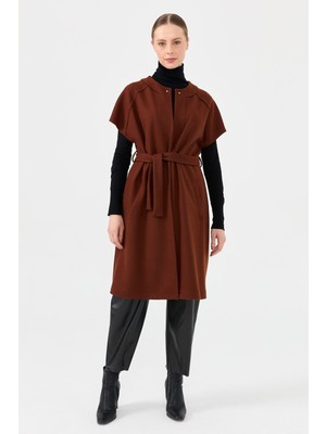 Esswaap Yün Karışımlı Keçe Yelek  Kahve