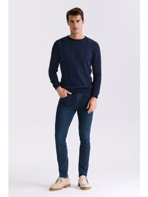 Jakamen Indigo Slim Fit Bisiklet Yaka Erkek Triko