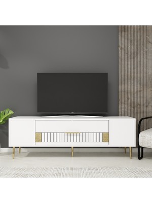 Demonte Decor DEKOLP4DD Tv Sehpası Beyaz-Altın