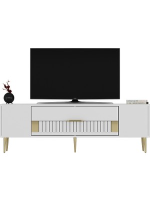 Demonte Decor DEKOLP4DD Tv Sehpası Beyaz-Altın