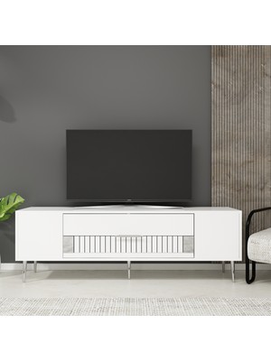 Demonte Decor DEKOLP4DD Tv Sehpası Beyaz-Gümüş