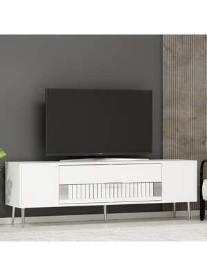 Demonte Decor DEKOLP4DD Tv Sehpası Beyaz-Gümüş