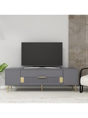 Demonte Decor DEKOLP4DD Tv Sehpası Antrasit-Altın