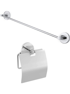 2'li Banyo Aksesuar Seti Krom Uzun Havluluk Kapaklı Tuvalet Kağıtlığı Banyo Aksesuar Takımları
