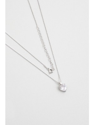 Gizemli Kalp 18 Ayar Beyaz Altın Kaplama 45 cm Gümüş Kolye
