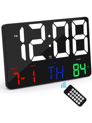 Duvar Saati Renkli Uzaktan Kumandalı Hd LED Ekran Tarih Gün Sıcaklık Alarm USB Dekoratif 25X16CM
