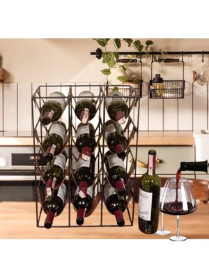 12 Li Metal Deri Viski Şarap Şampanya Içecek Standı Wine Rack Drink Standı