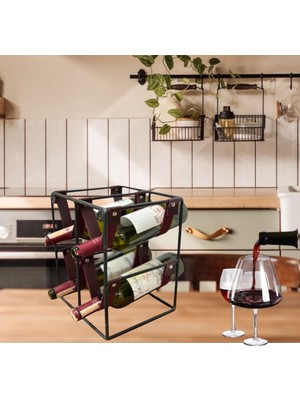 Modern 4 Lü Metal ve Deri Şarap Viski Şampanya Standı Dekoratif Wine Rack Drink Stand