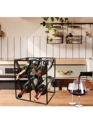 Modern 4 Lü Metal ve Deri Şarap Viski Şampanya Standı Dekoratif Wine Rack Drink Stand