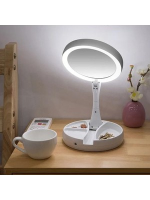 Monozone 10x Katlanabilir Makyaj Aynası - Çift Taraflı - USB Vanity LED Işıklı - Büyüteçli Ayna