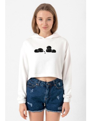 Tshirthane Clannad Anime Dango Daikazoku Ekru Kadın Crop Kapşonlu