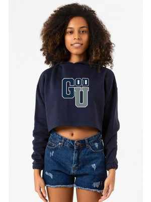 Tshirthane Gen V Godolkin University Abbreviation Lacivert Kadın Crop Kapşonlu