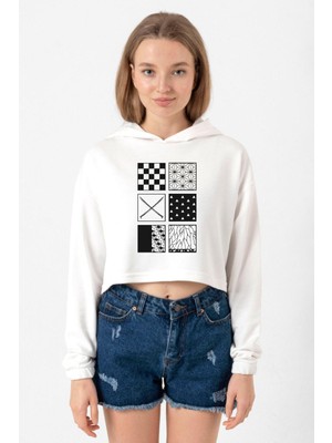 Tshirthane Demon Slayer Anime Patterns Ekru Kadın Crop Kapşonlu