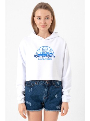 Tshirthane Breaking Bad Walter White Laboratories Beyaz Optik Kadın Crop Kapşonlu