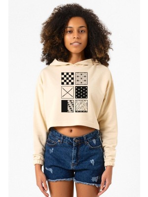 Tshirthane Demon Slayer Anime Patterns Bej Kadın Crop Kapşonlu