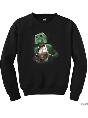 Wakha Minecraft Creeper Tnt Siyah Sweatshirt