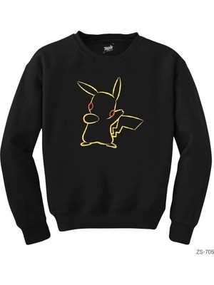 Wakha Pokemon Pikachu Line Siyah Sweatshirt