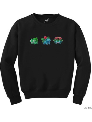 Wakha Pokemon Balbasaur Evolation Siyah Sweatshirt