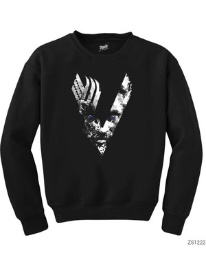 Wakha Vikings Logo Ragnar Siyah Sweatshirt