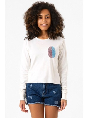 Tshirthane Bordo Mavi Parmak Izi Ekru Ekstra Uzunkol Sweatshirt