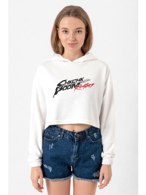 Tshirthane Stray Kids Chk Chk Boom Ekru Kadın Crop Kapşonlu
