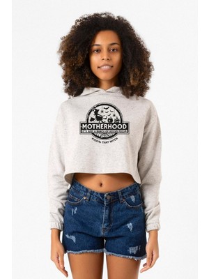 Tshirthane Motherhood Witch Beyaz Kırçıllı Kadın Crop Kapşonlu