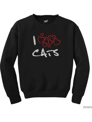 Wakha Kedi I Love Cats Siyah Sweatshirt