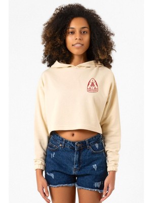 Tshirthane Top Gun Maverick Ghostrider Bej Kadın Crop Kapşonlu