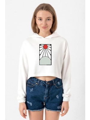 Tshirthane Demon Slayer Anime Crest Earring Demon Ekru Kadın Crop Kapşonlu