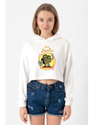 Tshirthane The Umbrella Academy Team Analist Ekru Kadın Crop Kapşonlu