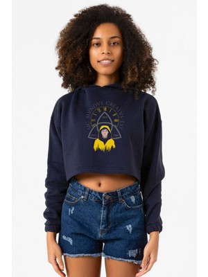 Tshirthane Dark Jonas Sic Mundus Creatus Est Lacivert Kadın Crop Kapşonlu