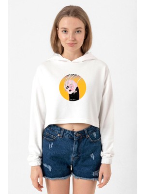 Tshirthane Meovv Meow Ekru Kadın Crop Kapşonlu