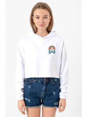 Tshirthane Dragon Ball Z Anime Master Roshi Free Hugs Beyaz Optik Kadın Crop Kapşonlu