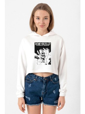 Tshirthane Cowboy Bebop Spike See You Space Cowboy Ekru Kadın Crop Kapşonlu