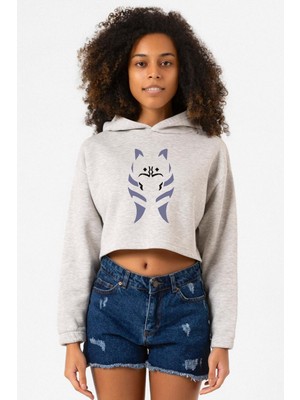 Tshirthane Ahsoka Tano Minimal Grimelanj Kadın Crop Kapşonlu
