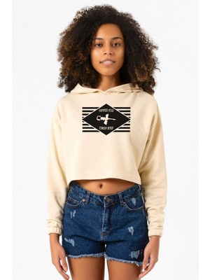 Tshirthane Cowboy Bebop Hammer Head Bej Kadın Crop Kapşonlu